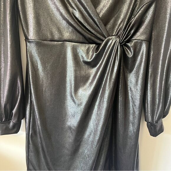BCBG Generation Silver Black Sheen Long Sleeve Short Dress Small - Picture 6 of 10